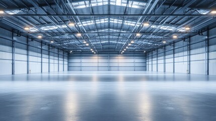 Wall Mural - Empty Industrial Warehouse with Metal Roof and Concrete Floor