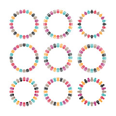 Wall Mural - Colorful abstract and isolated art deco flowers circle and round empty border emblems icons set design elements on white background