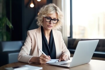 Wall Mural - Lawyer working computer glasses writing.