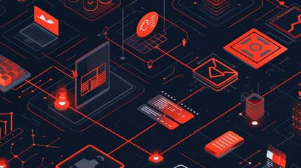 Poster - Reflect on the digital age with modern icons that symbolize data, analytics, and cybersecurity.