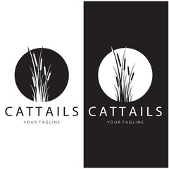 Wall Mural - cattails or river reed grass plant logo design, aquatic plants, swamp, wild grass vector