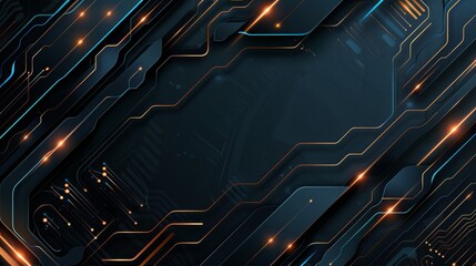 Futuristic technology background with glowing lines and circuits in dark tones. Perfect for tech-themed designs and digital projects.
