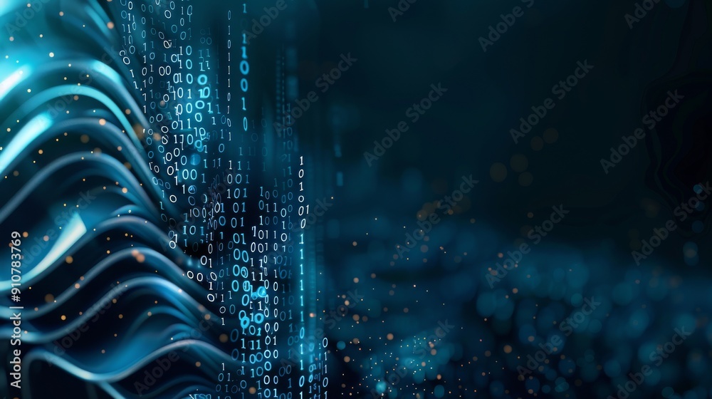 Abstract digital background with flowing lines and binary code ...