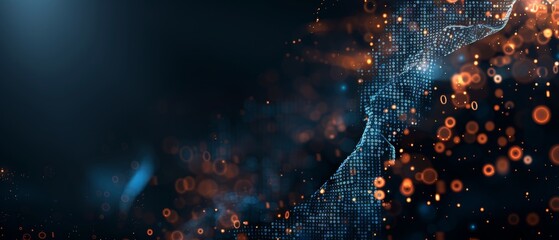 Abstract digital background with glowing particles and a web-like structure, illustrating technology and innovation concepts.