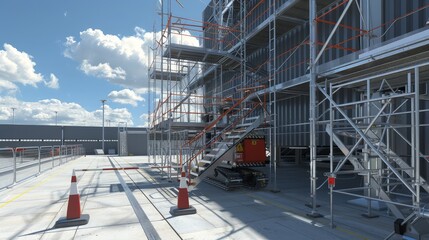 Poster - Scaffolding systems with integrated access gates and secure entry points ensure controlled site access and perimeter security