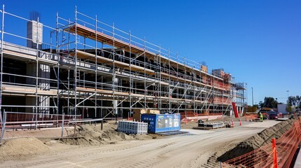 Poster - Scaffolding systems with integrated access gates and secure entry points ensure controlled site access and perimeter security