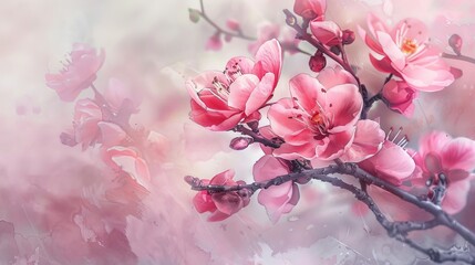 Sticker - Soft pink blossoms bloom across a delicate watercolor canvas