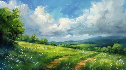 Poster - Spring showers nourish the earth, painting the landscape with vibrant greens and filling the air with the scent of growth.