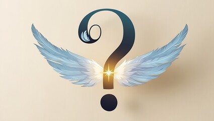 Question mark symbol with feathered wings on a solid background, concept of idea and questioning