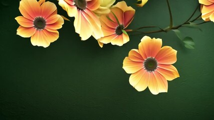 Poster - This textured green wall displays subtle variations in hue and depth. Flowers swirl and fall on a green background.