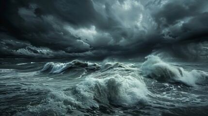 Sticker - Storm clouds over the ocean create a breathtaking contrast between the dark, roiling sky and the churning sea below.