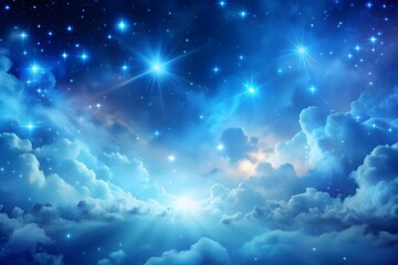 Wall Mural - blue gradient mystical moonlight sky with clouds and stars phone background.