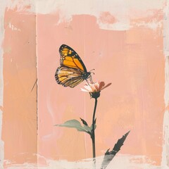 Sticker - An acrylic stroke on top butterfly and a flower with element overlay painting animal insect.