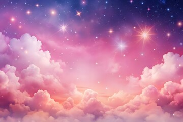 Wall Mural - pink and purple gradient mystical moonlight sky with clouds and stars phone background.