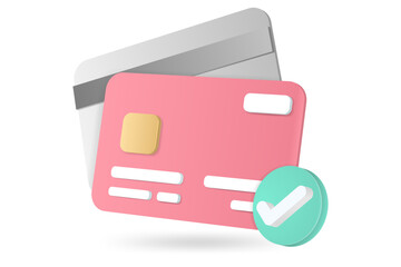 3d minimal credit card concept of online successful payment, online payment concept. money financial security for online shopping.