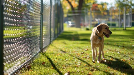 Poster - The adaptation of chain link fences for temporary dog kennels and pet boarding facilities includes weatherproof enclosures and secure play areas.