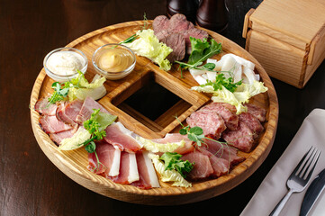 Poster - a meat plate. meat snacks. restaurant menu