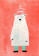 Sticker - A Happy polar bear celebrating Christmas wearing Santa hat art representation celebration.