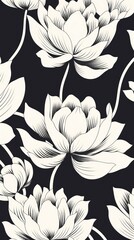 Poster - Chinese lotus pattern plant white.