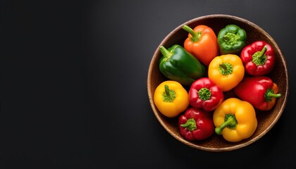 Poster - Bell pepper in a bowl on a black background, top view, copy space 