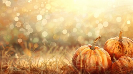 Canvas Print - Three pumpkins with a bokeh background.