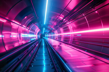 Poster - A tunnel with a pink and blue light.