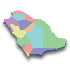  3d isometric colored map of Saudi Arabia