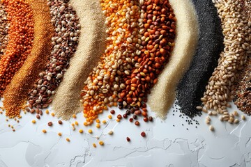 Wall Mural - A variety of grains arranged neatly on background