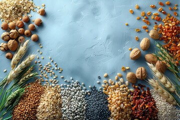 Wall Mural - A variety of grains arranged neatly on background