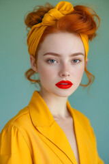 Poster - A woman with red hair wearing a yellow blazer and a yellow headband