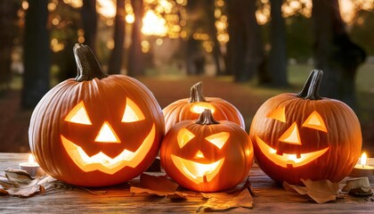 Wall Mural - Candle lit Halloween Pumpkins