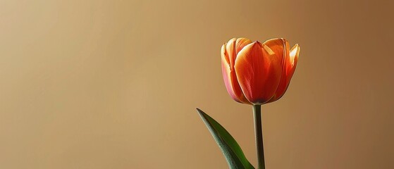 Poster - Bright yellow-orange tulip flower isolated on beige background 