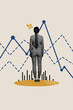 © deagreez - Vertical photo collage of businesswoman stand back watch graph decline work recession problem chart fall isolated on painted background