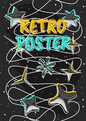 Poster - Abstract poster in graffiti style with 3D elements with chrome effect in y2k style. Vector template of banner, post, cover