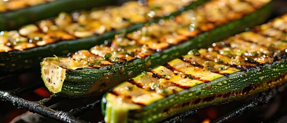 Wall Mural - Grilled zucchini cut into halves with olive oil