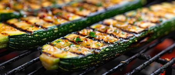 Wall Mural - Grilled zucchini cut into halves with olive oil