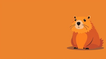 Canvas Print - Cute cartoon groundhog sitting on an orange background.