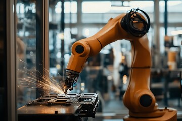 Poster - Industrial Robot Arm Cutting Metal with Sparks