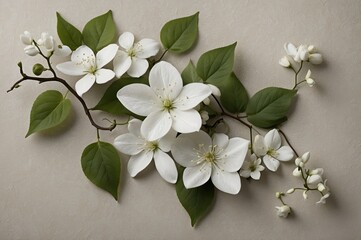 Poster - elegant minimalist white flowers on green leaves
