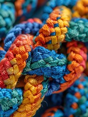 Canvas Print - Close up of colorful braided rope. AI.