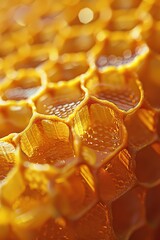 Poster - Honeycomb with golden honey. AI.