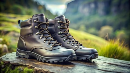 Sticker - Adventure Ready: Black Leather Hiking Boots with Vibram Soles  AI Generated