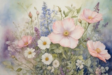 Wall Mural - ethereal watercolor floral painting
