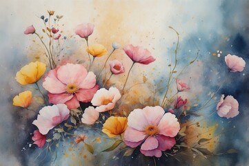 Poster - vibrant watercolor floral painting
