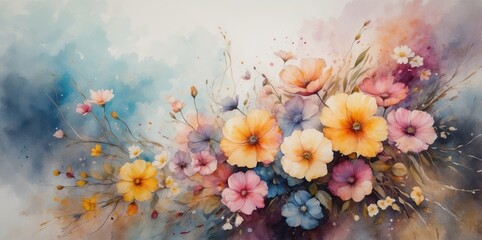 Wall Mural - vibrant watercolor floral painting
