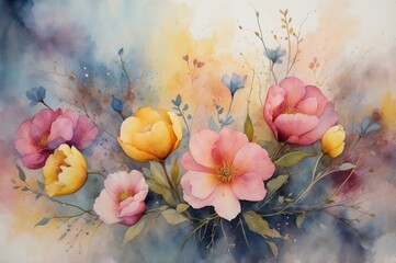 Wall Mural - vibrant watercolor floral painting
