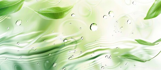 Sticker - Fresh Green Leaves with Water Droplets