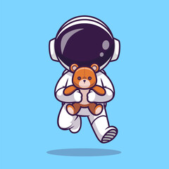 Wall Mural - cute astronaut with teddy bear doll cartoon vector icon illustration. science technology icon concep