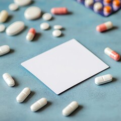 Pills and insurance card, blank space for text, Insurance, Medication policy