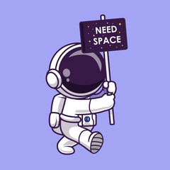 Wall Mural - cute astronaut walking with space board cartoon vector icon illustration science technology icon con